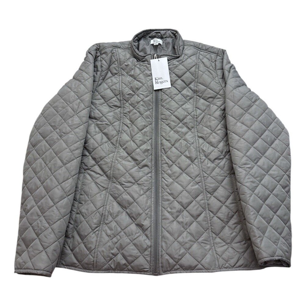 NWT Kim Rogers Quilted Puffer Jacket Coat Women's Large Gray Pewter Everyday